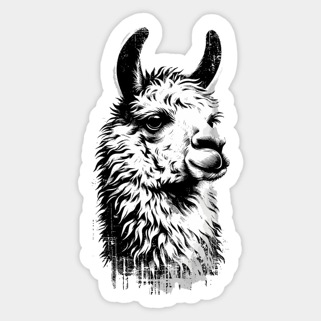 Grunge llama - Retro Alpaca Sticker by TeeTopiaNovelty